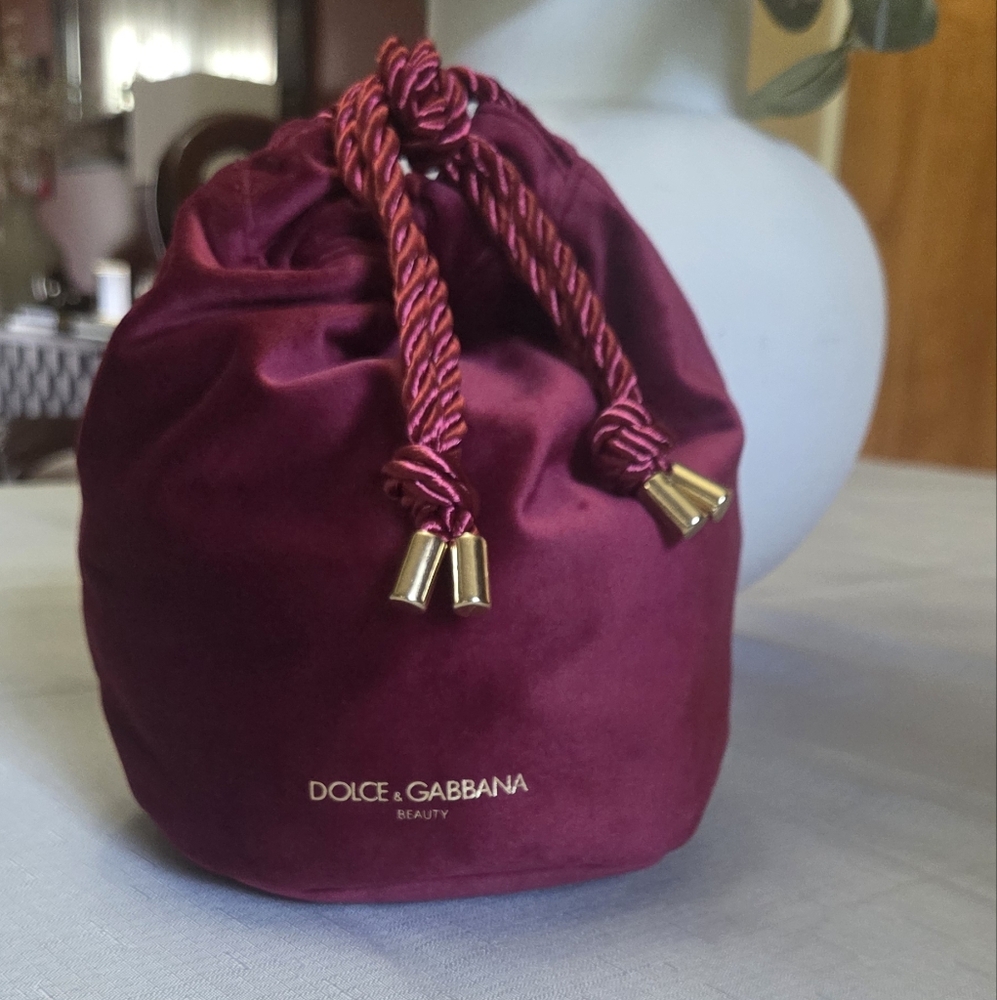 Dolce & Gabbana Red and Gold Cosmetic Bag Velvet Drawstring